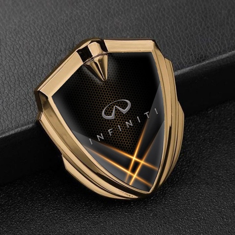 Infiniti Metal 3D Domed Emblem Gold Orange Hex Light Strokes Effect