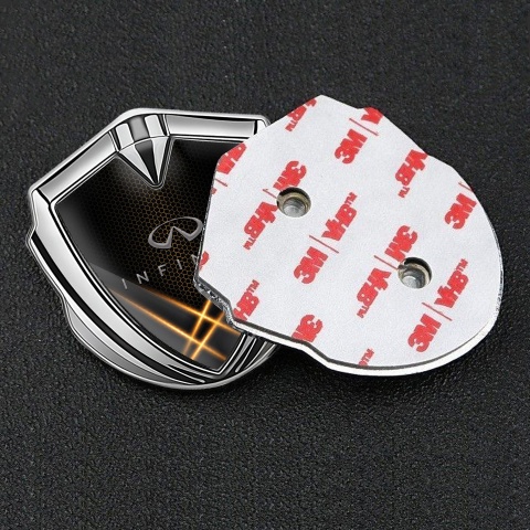 Infiniti Metal 3D Domed Emblem Silver Orange Hex Light Strokes Effect