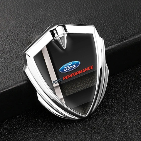Ford Emblem Badge Self Adhesive Silver White Stripe Performance Edition