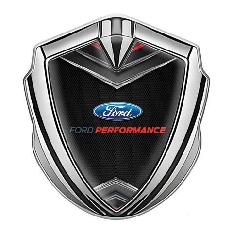 Ford Emblem Trunk Badge Silver Dark Mesh Crest Performance Edition