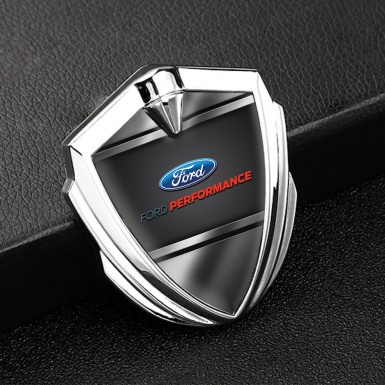 Ford Bodyside Domed Emblem Silver Gradient Frame Red Characters