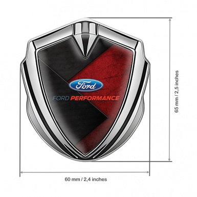 Ford Bodyside Domed Emblem Silver Gradient Frame Red Characters