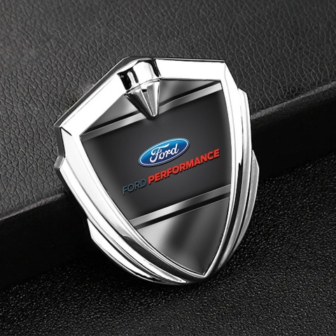 Ford Bodyside Domed Emblem Silver Gradient Frame Red Characters