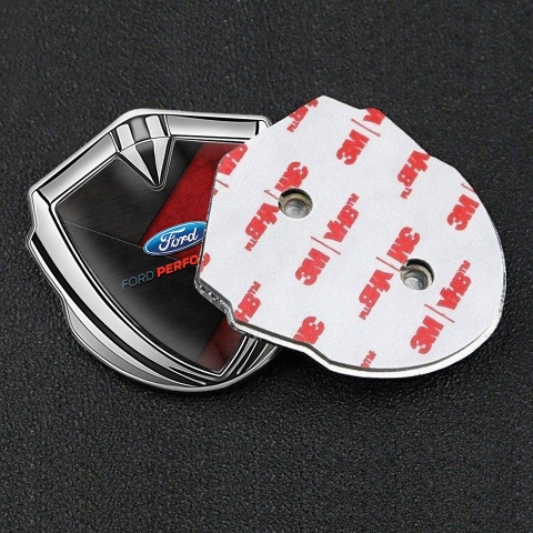 Ford Emblem Fender Badge Silver Red Charcoal Base Performance Motif