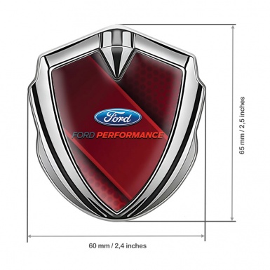 Ford Emblem Trunk Badge Silver Red Ribbon Performance Edition