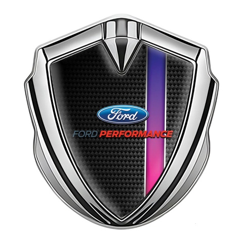 Ford Metal Emblem Self Adhesive Silver Black Carbon Color Stripe Motif