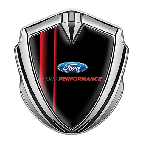 Ford Metal 3D Domed Emblem Silver Black Background Crimson Stirpes