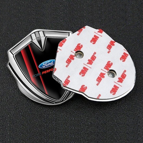 Ford Metal 3D Domed Emblem Silver Black Background Crimson Stirpes