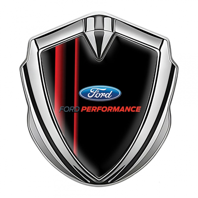 Ford Metal 3D Domed Emblem Silver Black Background Crimson Stirpes