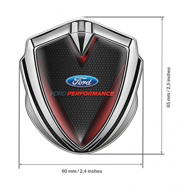 Ford Emblem Fender Badge Silver Dark Grate Red Details Oval Logo