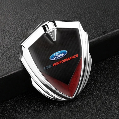 Ford Fender Emblem Badge Silver Charcoal Slab Red Grunge Edition