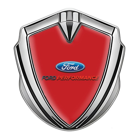 Ford Metal Emblem Self Adhesive Silver Crimson Base Oval Logo Design