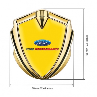 Ford Metal 3D Domed Emblem Gold Yellow Background Performance Logo