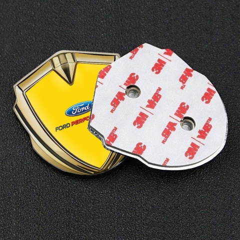 Ford Metal 3D Domed Emblem Gold Yellow Background Performance Logo
