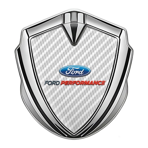 Ford Emblem Fender Badge Silver White Carbon Classic Oval Logo