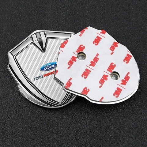 Ford Emblem Fender Badge Silver White Carbon Classic Oval Logo