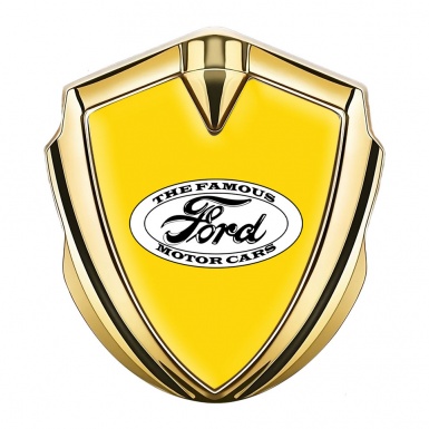 Ford Emblem Badge Self Adhesive Gold Yellow Base Classical White Logo