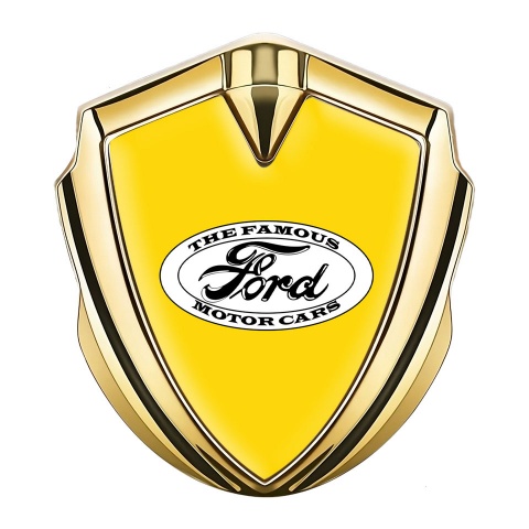 Ford Emblem Badge Self Adhesive Gold Yellow Base Classical White Logo