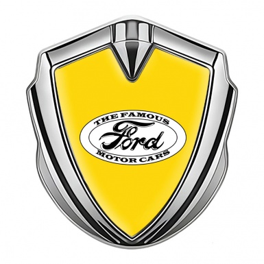 Ford Emblem Badge Self Adhesive Silver Yellow Base Classical White Logo