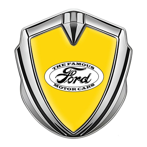 Ford Emblem Badge Self Adhesive Silver Yellow Base Classical White Logo