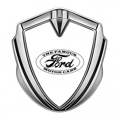 Ford Emblem Fender Badge Silver White Background Vintage Slogan