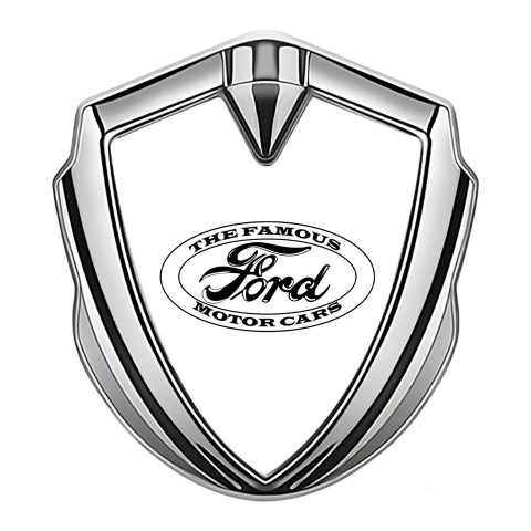 Ford Emblem Fender Badge Silver White Background Vintage Slogan