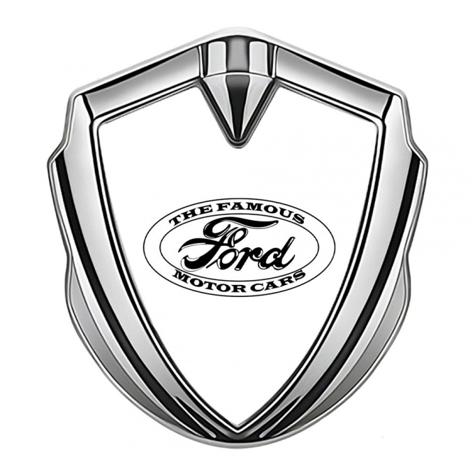 Ford Emblem Fender Badge Silver White Background Vintage Slogan