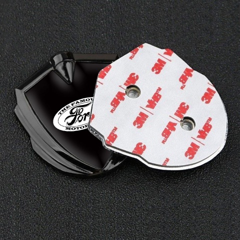 Ford Fender Emblem Badge Graphite Black Background White Vintage Design