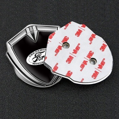 Ford Fender Emblem Badge Silver Black Background White Vintage Design