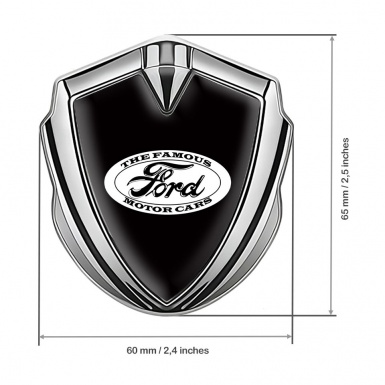 Ford Fender Emblem Badge Silver Black Background White Vintage Design
