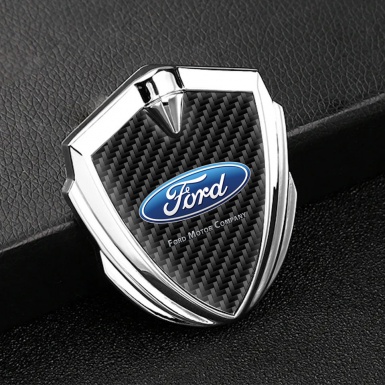 Ford Emblem Trunk Badge Silver Black Carbon Wide Oval Logo Edition