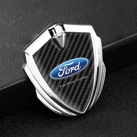 Ford Emblem Trunk Badge Silver Black Carbon Wide Oval Logo Edition