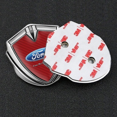Ford Emblem Self Adhesive Silver Dark Red Carbon Classic Oval Logo
