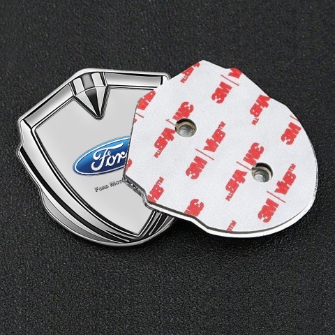 Ford Trunk Emblem Badge Silver Moon Grey Blue Elliptical Logo Design