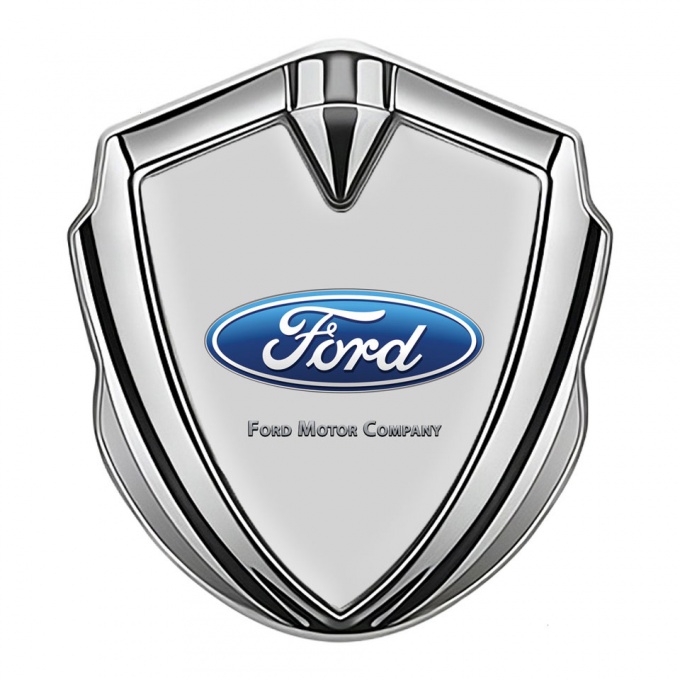 Ford Trunk Emblem Badge Silver Moon Grey Blue Elliptical Logo Design