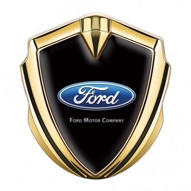 Ford Metal 3D Domed Emblem Gold Black Background Blue Oval Logo