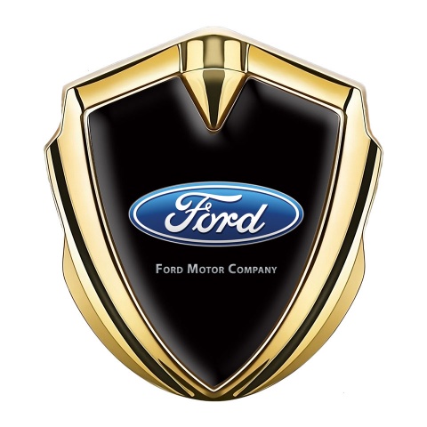 Ford Metal 3D Domed Emblem Gold Black Background Blue Oval Logo