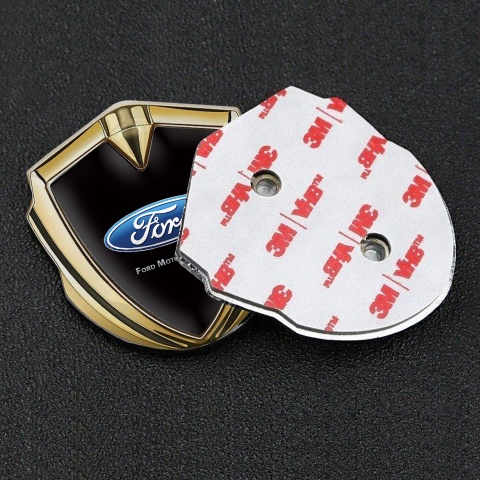 Ford Metal 3D Domed Emblem Gold Black Background Blue Oval Logo