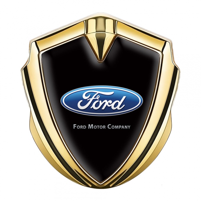 Ford Metal 3D Domed Emblem Gold Black Background Blue Oval Logo