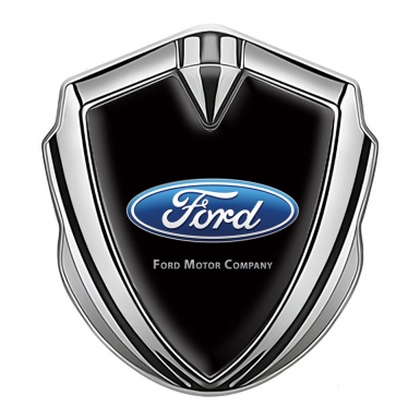 Ford Metal 3D Domed Emblem Silver Black Background Blue Oval Logo
