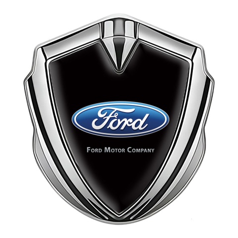 Ford Metal 3D Domed Emblem Silver Black Background Blue Oval Logo