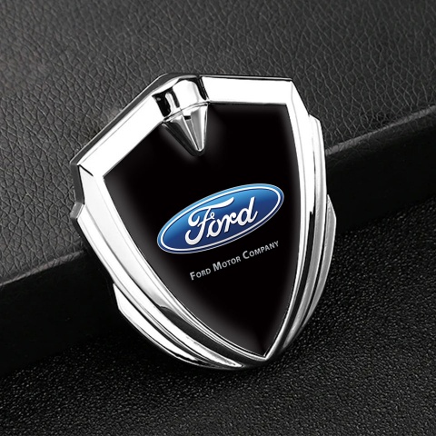 Ford Metal 3D Domed Emblem Silver Black Background Blue Oval Logo