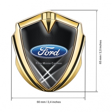 Ford Emblem Badge Self Adhesive Gold Black Hex Light Beams Effect
