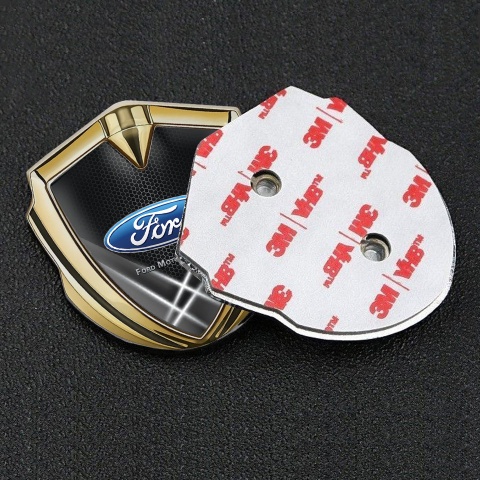 Ford Emblem Badge Self Adhesive Gold Black Hex Light Beams Effect
