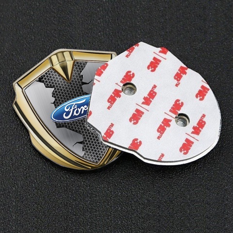 Ford Emblem Fender Badge Gold Metallic Hex Broken Steel Edition