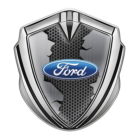 Ford Emblem Fender Badge Silver Metallic Hex Broken Steel Edition