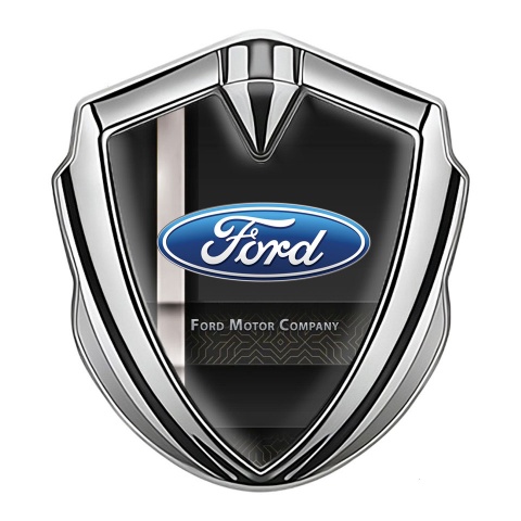 Ford Emblem Trunk Badge Silver Modern Racing Stripe Oval Logo Design