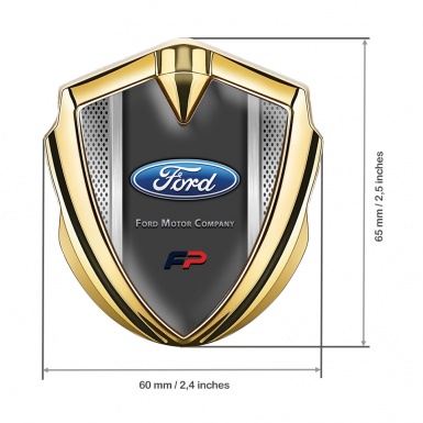 Ford FP Emblem Self Adhesive Gold Metallic Frame Blue Elliptic Logo