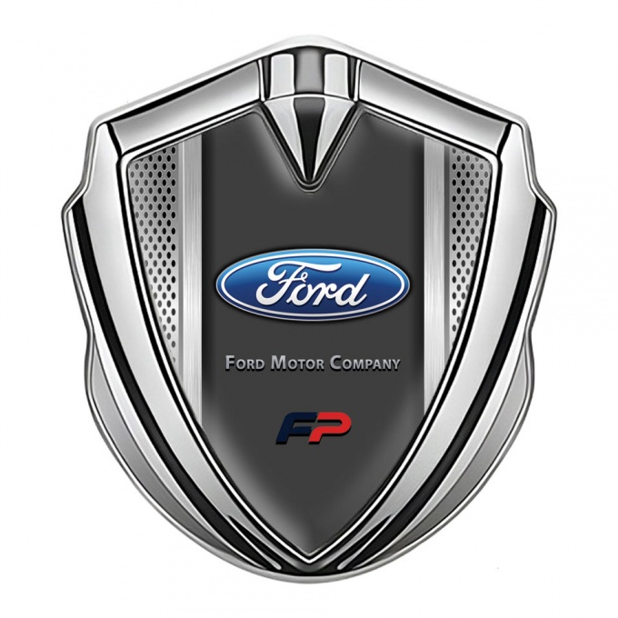 Ford FP Emblem Self Adhesive Silver Metallic Frame Blue Elliptic Logo