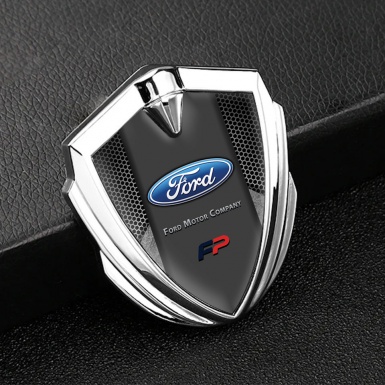 Ford Metal 3D Domed Emblem Silver Hexagon Frame Oval Logo Edition
